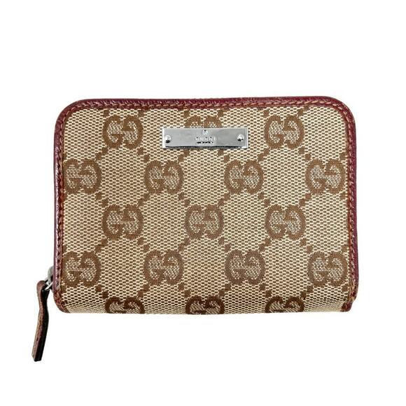 Gucci GG Supreme Canvas Burgundy Trim Small Zip Wallet